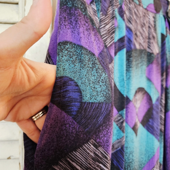 Vintage 80s Flowy Midi Skirt Geometric Print XS/S - Picture 6 of 12